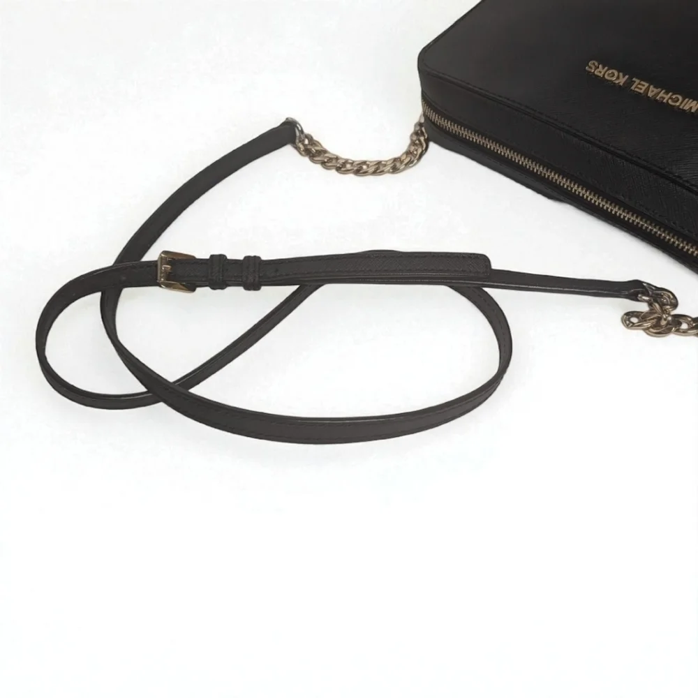 MICHAEL KORS Black Saffiano Leather Crossbody Bag Chain Strap Purse